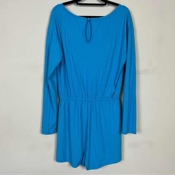 RIBBED LONG SLEEVE ROMPER MEDIUM IN BLUE DRAWSTRING WAIST KEYHOLE BACK M7J753 - Picture 13 of 16